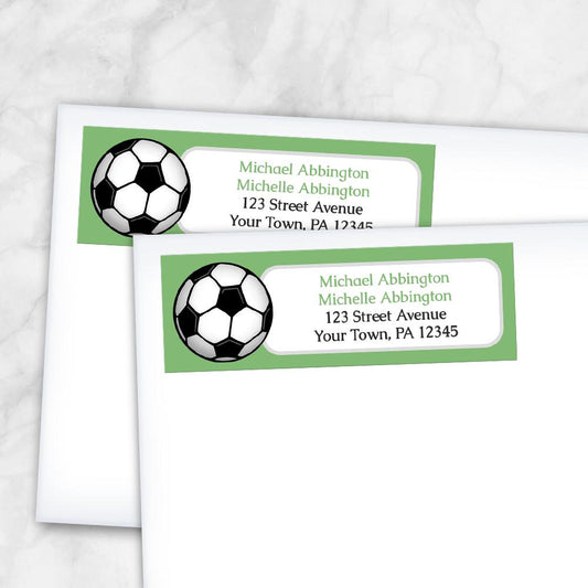 Green Soccer Ball Return Address Labels at Artistically Invited