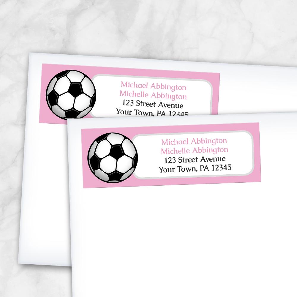 Pink Soccer Ball Return Address Labels at Artistically Invited