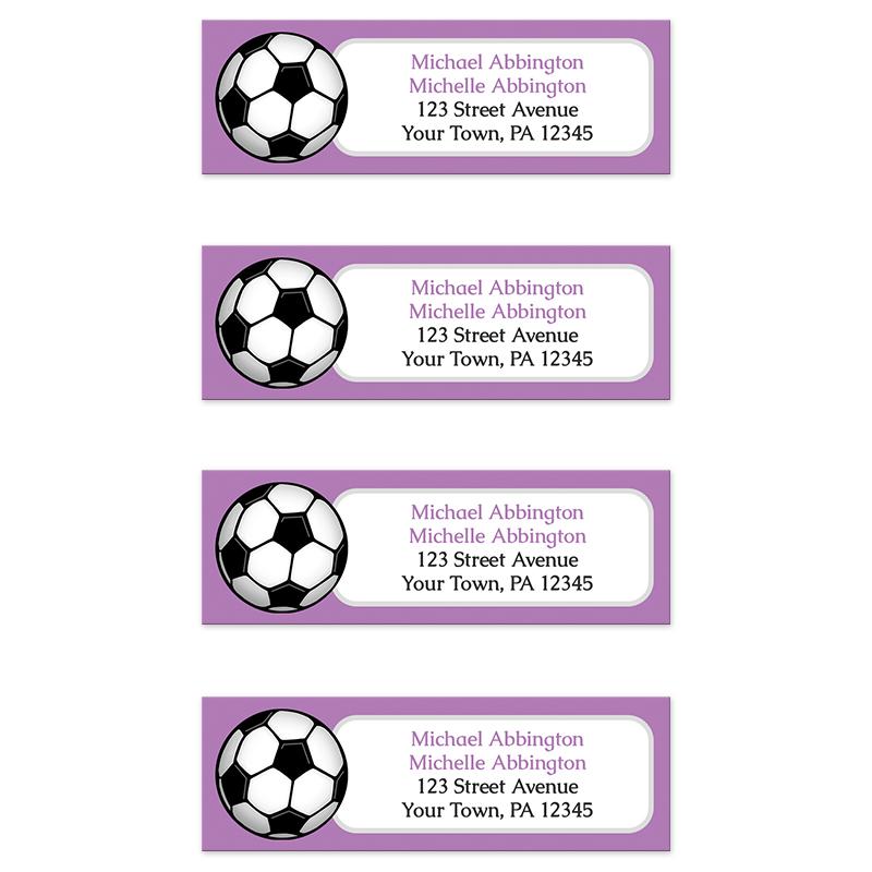 Purple Soccer Ball Return Address Labels at Artistically Invited