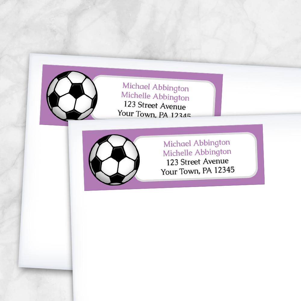 Purple Soccer Ball Return Address Labels at Artistically Invited