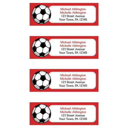 Red Soccer Ball Return Address Labels at Artistically Invited