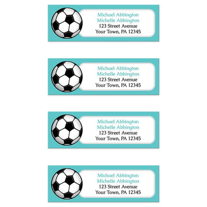 Teal Soccer Ball Return Address Labels at Artistically Invited