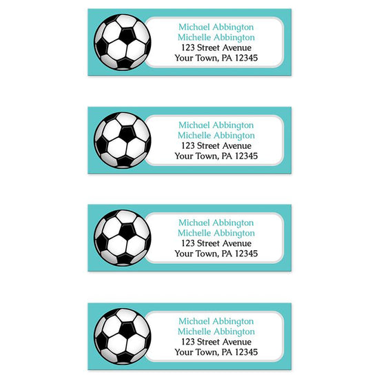 Personalized Teal Soccer Ball Return Address Labels – Custom Stickers ...