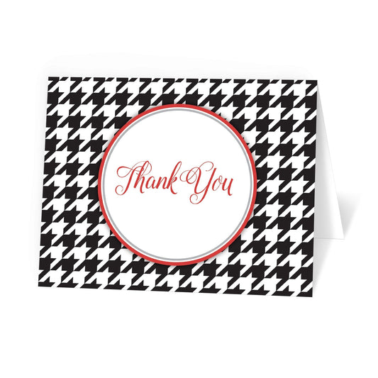 Stylish Black Houndstooth Red Thank You Cards at Artistically Invited.