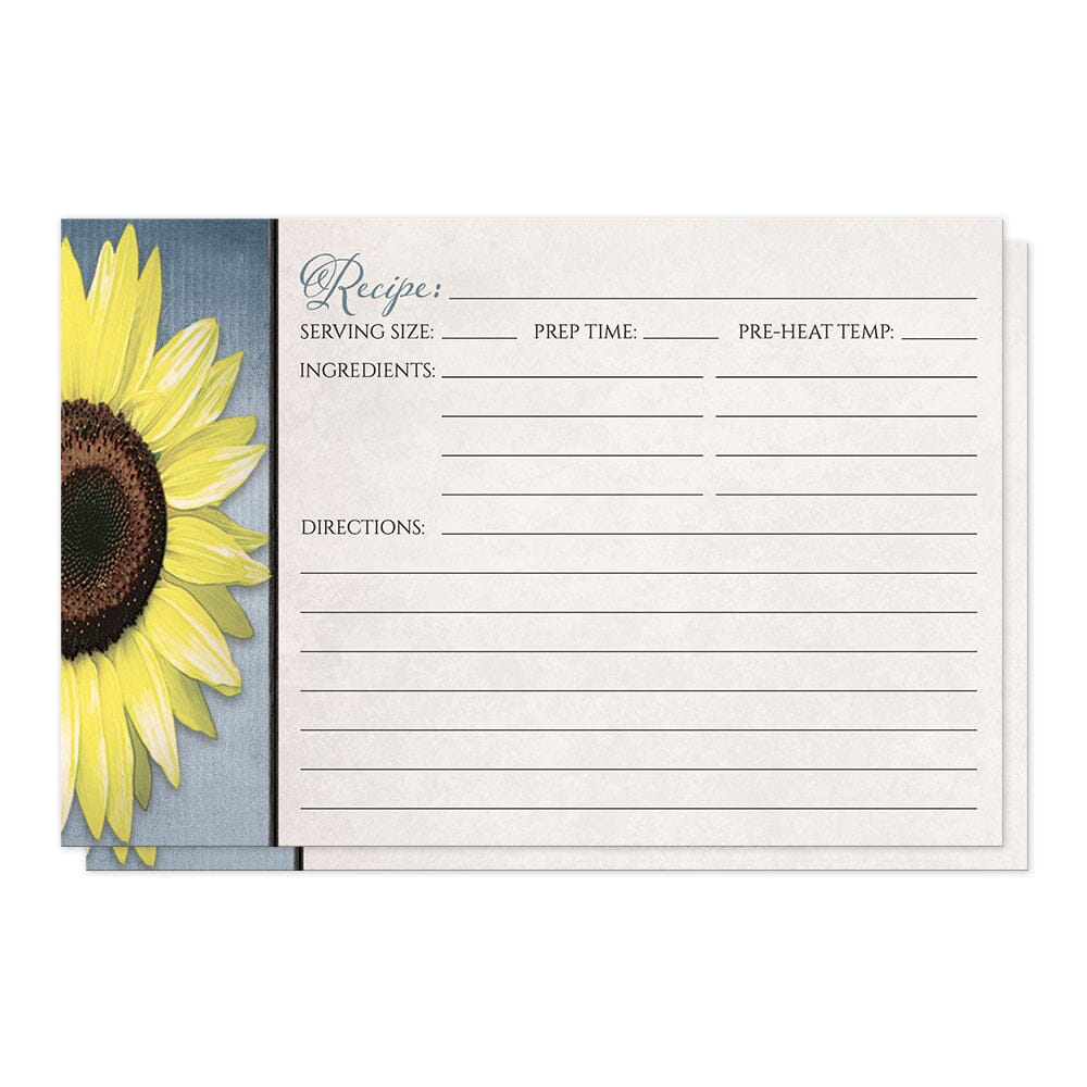 Sunflower and Blue Rustic Recipe Cards (front side) at Artistically Invited.