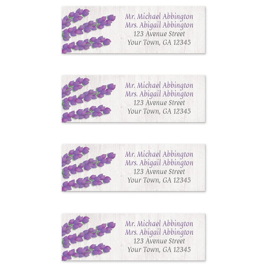 Whitewashed Wood Lavender Address Labels (4 to a sheet) at Artistically Invited.