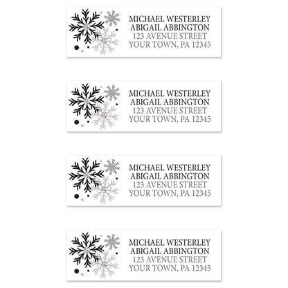 Winter Black Silver Snowflake Address Labels (4 label sheets) at Artistically Invited.