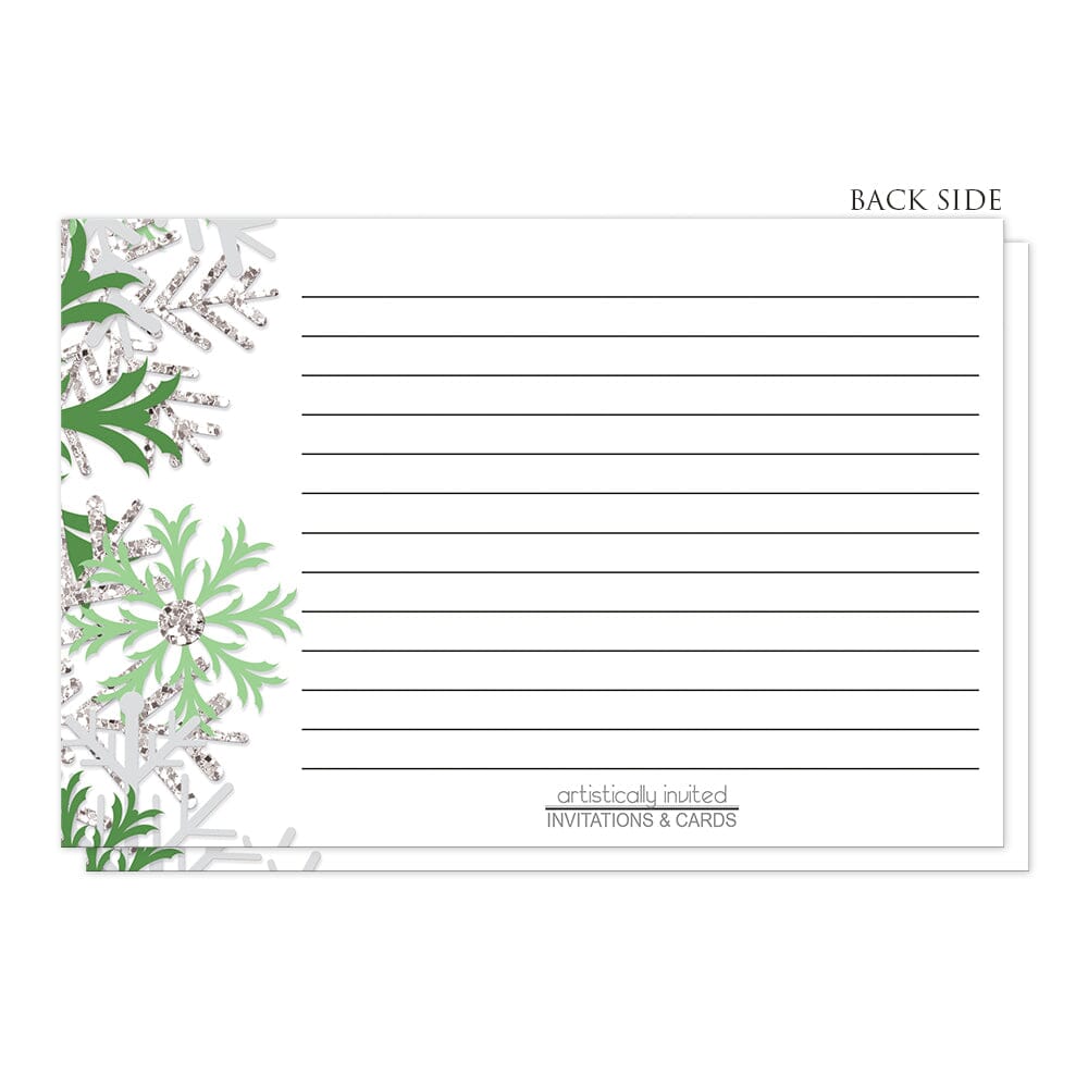 Winter Green Silver Snowflake Recipe Cards (back side) at Artistically Invited.