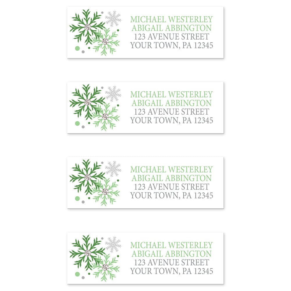 Winter Green Silver Snowflake Address Labels (4 to a sheet) at Artistically Invited.