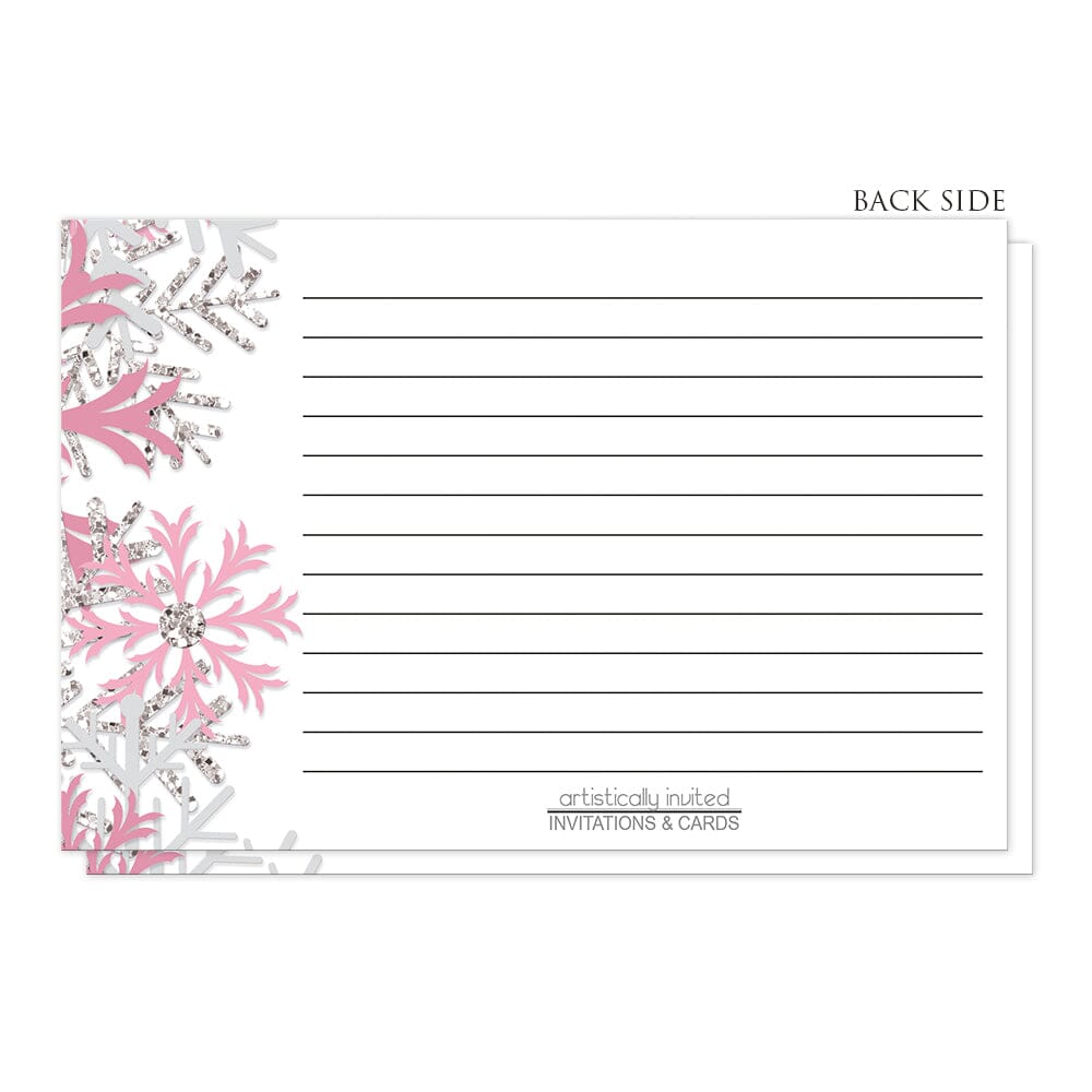 Winter Pink Silver Snowflake Recipe Cards (back side) at Artistically Invited.