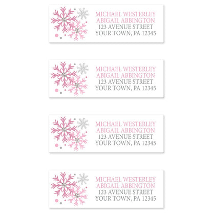 Winter Pink Silver Snowflake Address Labels (4 to a sheet) at Artistically Invited.