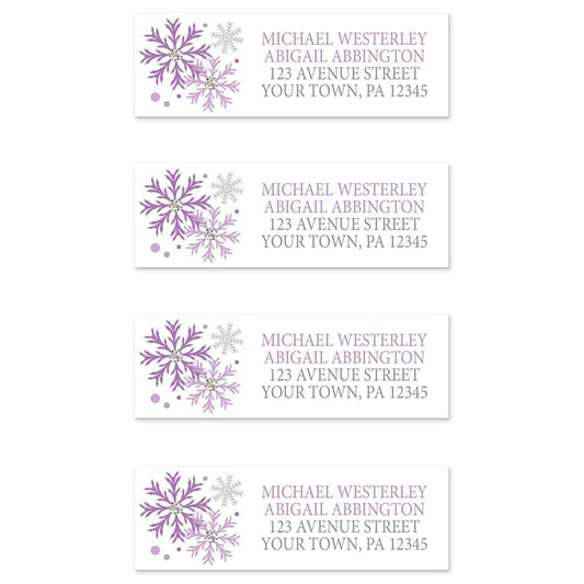 Winter Purple Silver Snowflake Address Labels (4 to a sheet) at Artistically Invited.