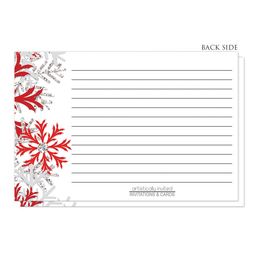Winter Red Silver Snowflake Recipe Cards (back side) at Artistically Invited.