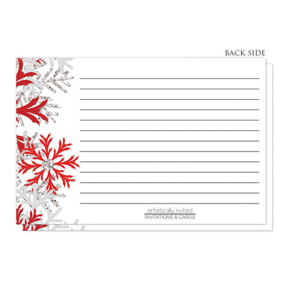 Winter Red Silver Snowflake Recipe Cards (back side) at Artistically Invited.