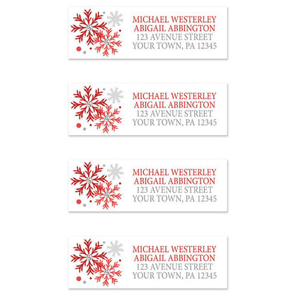 Winter Red Silver Snowflake Address Labels at Artistically Invited